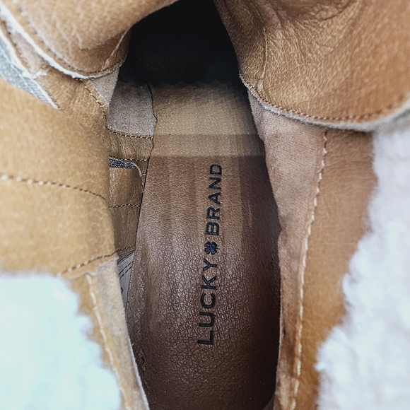 Lucky Brand Jacenia Olive Green Faux Shearling Leather Suede Booties size 8 - Picture 5 of 12